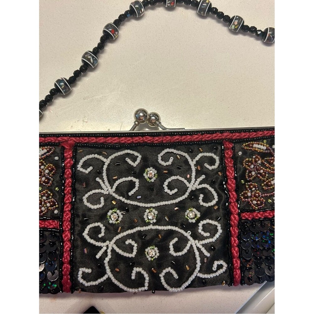 Beaded Black and Pink Embellished Clutch Bag